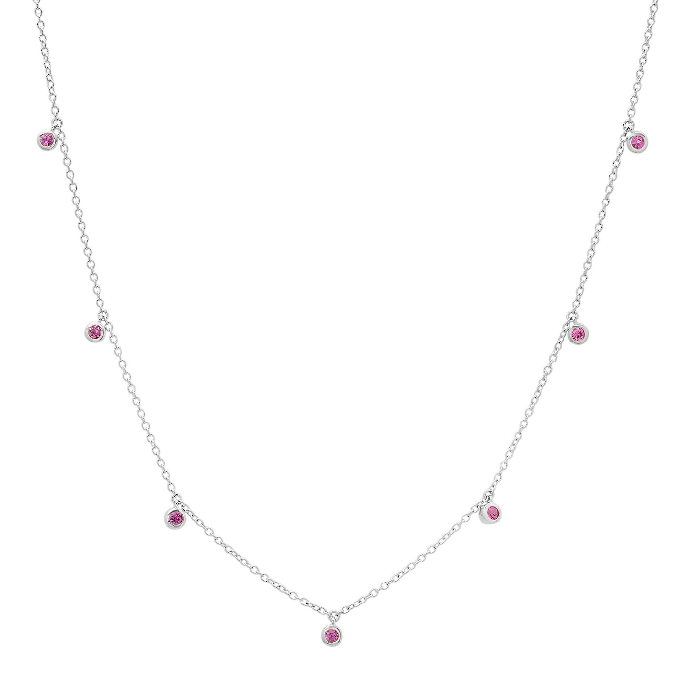 14K White Gold Mini Pink Sapphire Drop Necklace